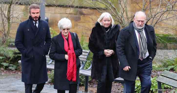 David Beckham looks solemn as he attends funeral of Manchester United legend