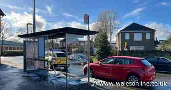 Busy road shut in both directions after car crashes into bus stop