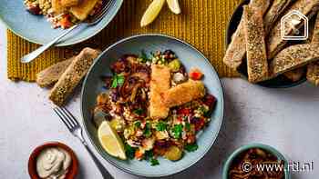 Herfstige parelcouscoussalade met rösti vissticks en crunchy za’atar pita’s