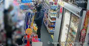 Terrifying moment masked robbers threaten shopkeeper with weapon before stealing till