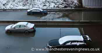 Cars STILL underwater on the closed A555 Manchester Airport Relief Road following New Year's floods