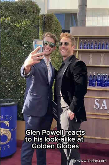 Watch Glen Powell run into his look-alike on the Golden Globes red carpet