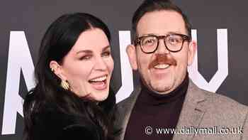 Nick Frost puts on an animated display with his leggy co-star Aisling Bea as pair lark about at UK premiere of their new slasher comedy Get Away