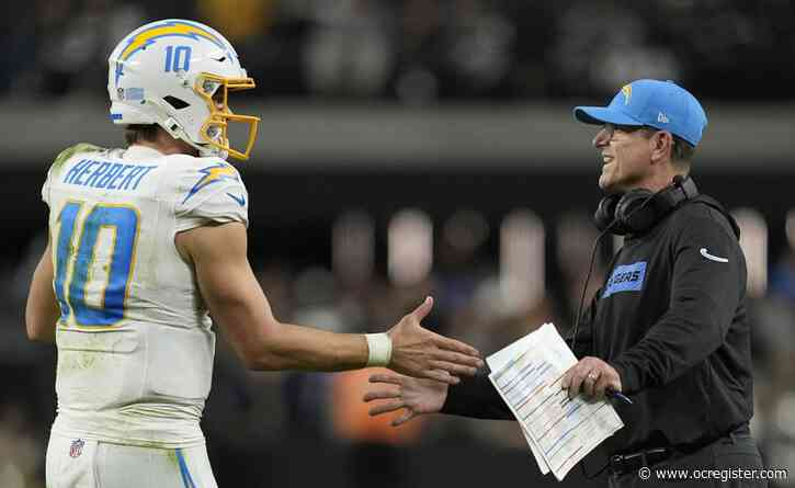 Chargers QB Justin Herbert takes Jim Harbaugh’s hyperbole in stride