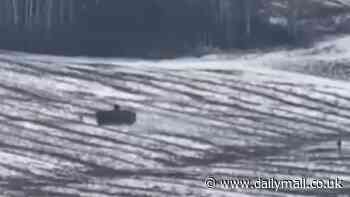 Moment Ukrainian troops mow down Russian soldiers after chasing them down in US-supplied Stryker armoured vehicle in Kursk frontline battlefield