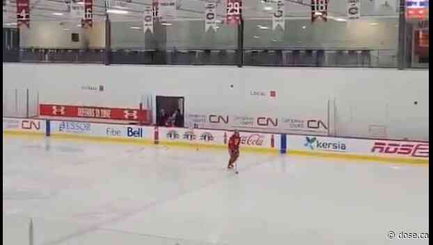 Patrik Laine practiced with his full equipment this morning.