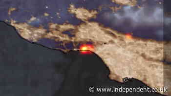 Satellite footage captures Pacific Palisades wildfires raging across LA hillside