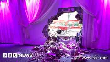 Car crash leaves large hole in events hall