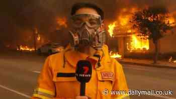 Wild moment Sunrise reporter is forced to take cover as shopfront explodes during California wildfires