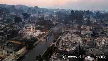 Astonishing video shows LA's scorched earth: Mile after mile of smouldering ruins of what used to be multi million dollar mansions as fires still rage out of control