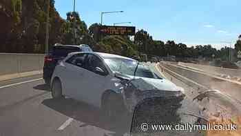 The shocking moment a driver misses careening vehicle by inches in Sydney highway crash