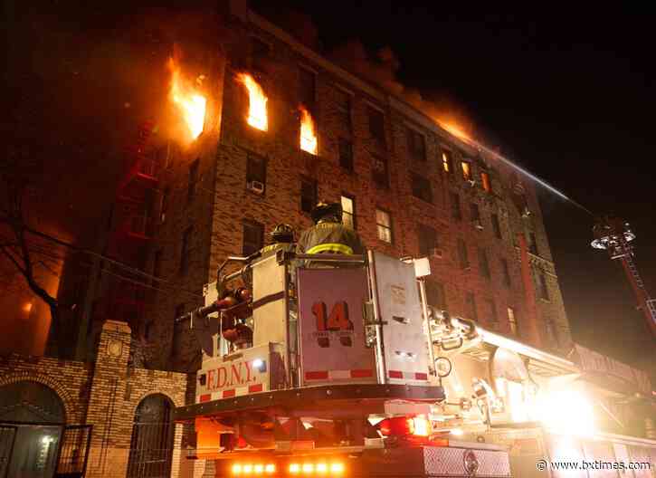 Five-alarm fire tears through Bronx apartment building, injuring seven