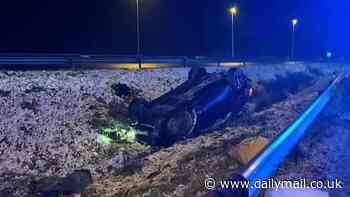 British boy, 12, is killed and five other members of his family injured when BMW crashes off Belgian motorway during 'poor weather'