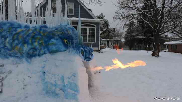 PHOTOS: West Virginia father-son duo build ice dragon igloo