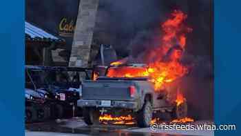 Truck catches fire in front of Cabela's in Fort Worth, officials say