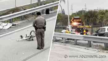 Video shows mangled bike after deadly crash reported on I-95 in Broward: FHP