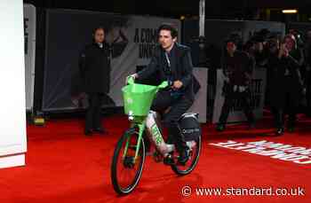 Timothee Chalamet arrives on red carpet on a Lime bike at London premiere of A Complete Unknown