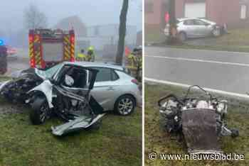 Bestuurder in levensgevaar na zware klap tegen boom, motor van wagen belandt aan overzijde van de weg