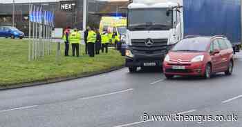 Lorry incident on busy roundabout