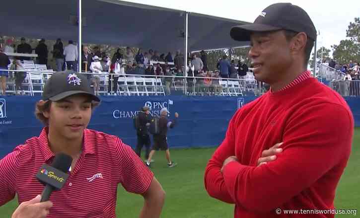 Charlie Woods can't hold back laughter after Tiger's TGL misstep