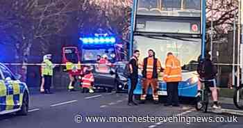 Road and double-decker bus taped off by police and fire crews following incident