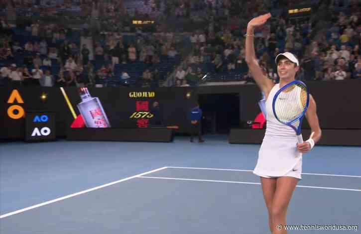 Picture: Novak Djokovic celebrates Olga Danilovic's win over Jessica Pegula