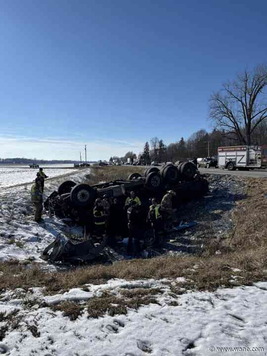 Crash involving flipped semi shuts down lanes of US 24