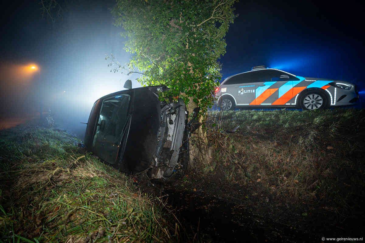 Automobilist op zijn zijkant bij ongeluk Dieren