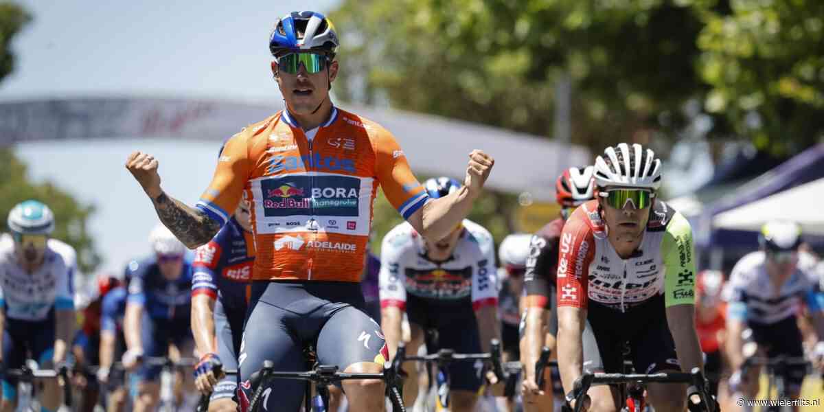 Sam Welsford wint ook tweede etappe Tour Down Under, lead-out Van Poppel hindert tegenstand