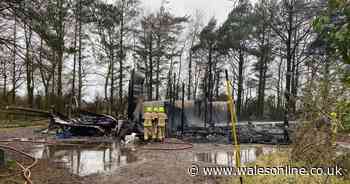 Caravan and shed destroyed in fire near Welsh seaside resort