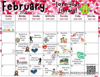 February calendar for the Attala County Library