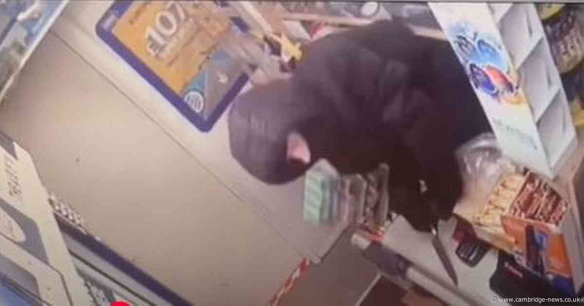 'Utterly shocking' moment masked teenager with knife leaps over store counter