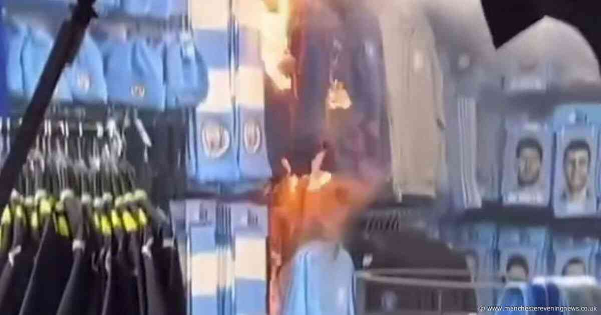 Video shows moment Manchester City merchandise kiosk fire began outside Etihad stadium