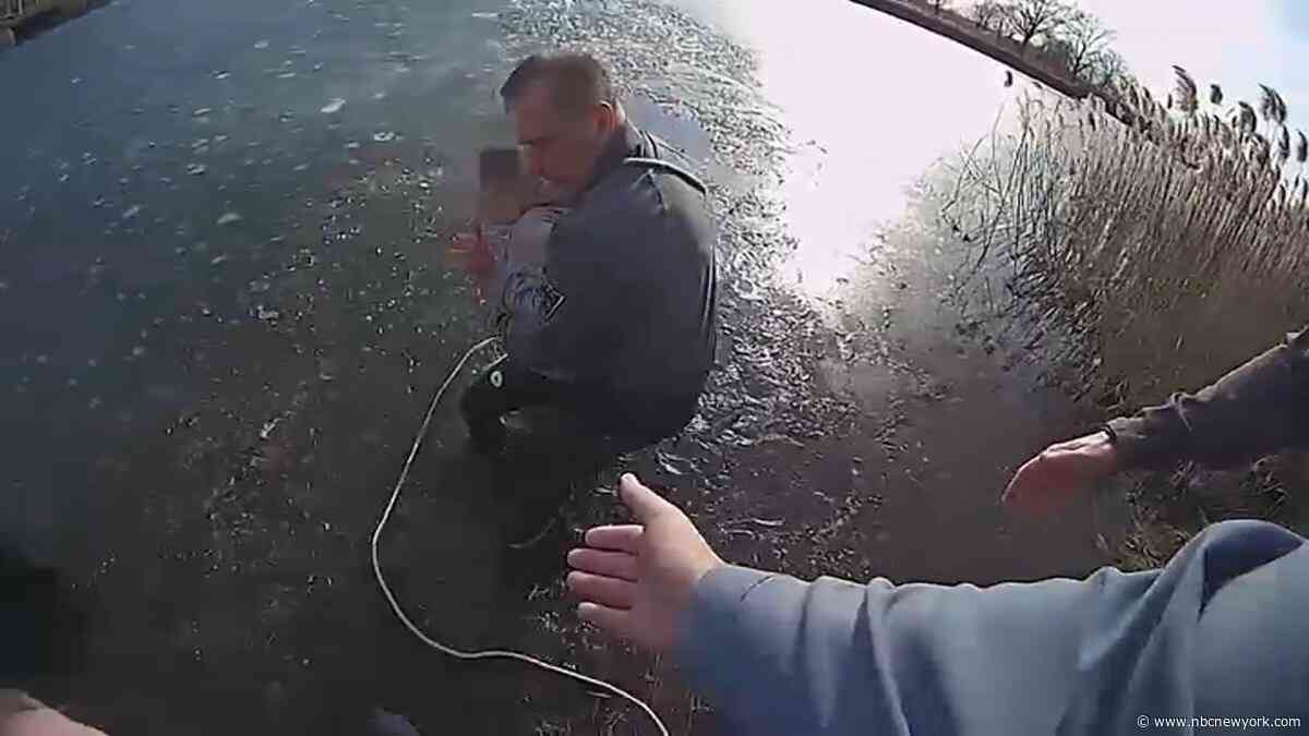 NJ police officer rescues 11-year-old boy who fell through ice on frozen lake