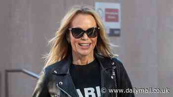 Amanda Holden looks chic in a leather jacket and maxi skirt as she makes a stylish arrival for work at Heart radio