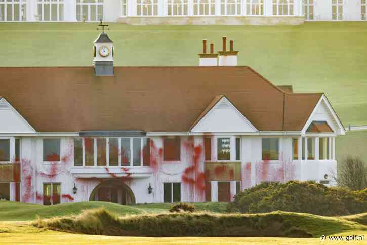 Activisten bekladden golfbaan en clubhuis Trump Turnberry Resort in Schotland: ‘Gaza is niet te koop’