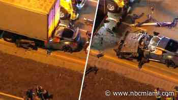 Car crashes into back of semi-truck on Florida's Turnpike in Miami Gardens