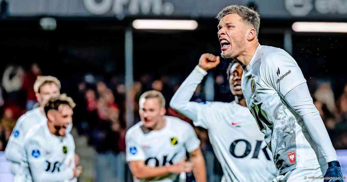 Almere City heeft aan halve minuut genoeg om goal NAC-spits Sydney van Hooijdonk onschadelijk te maken