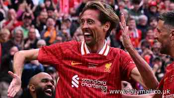 Peter Crouch rolls back the years and whips out his iconic ROBOT celebration as his brace leads Liverpool Legends to victory over Chelsea at Anfield