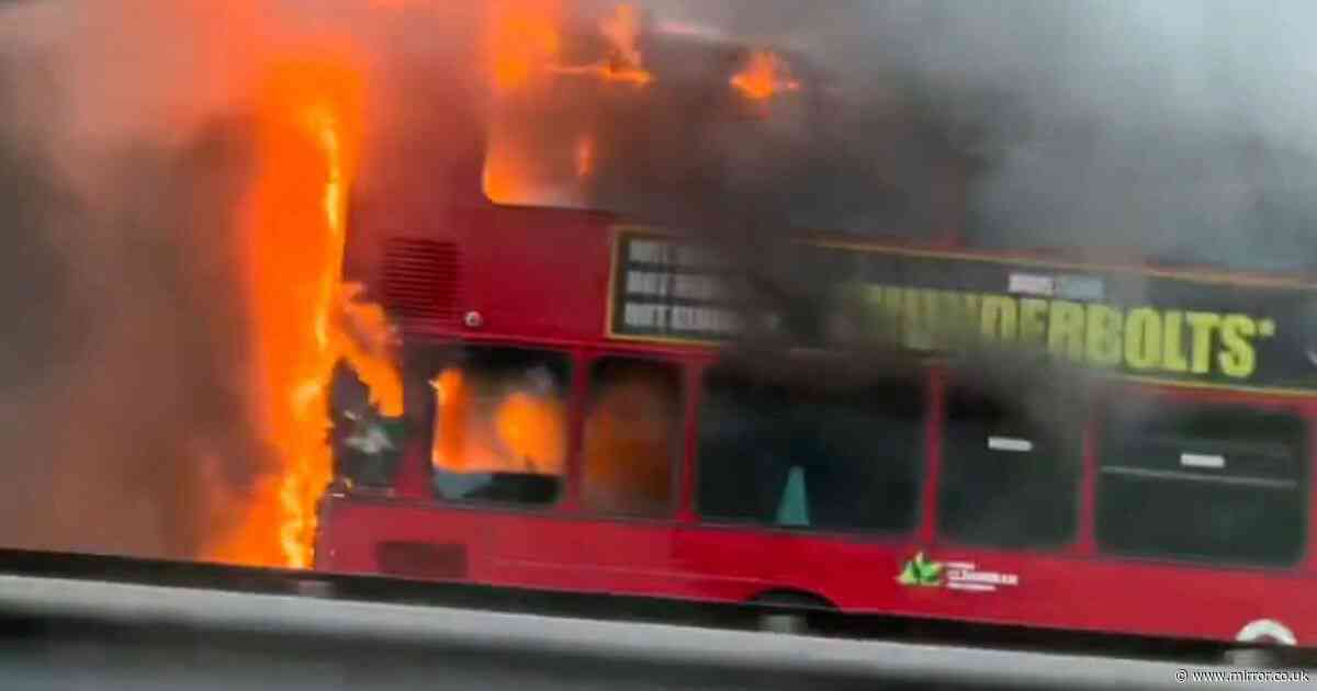 London bus goes up in flames as double decker causes carnage A406 North Circular
