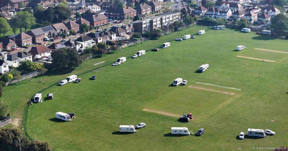 Several caravans park up on cricket pitch