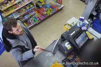 Moment man with knife demands shop worker to hand over cash from till