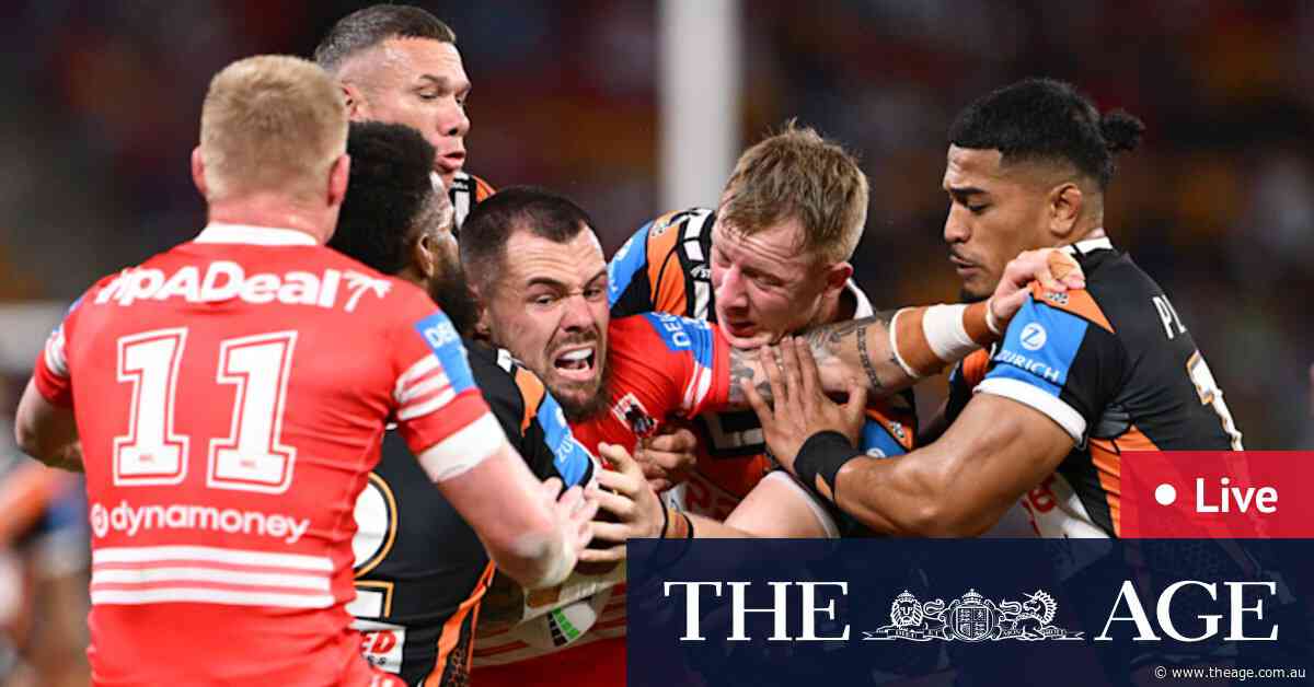 NRL Magic Round 2025 LIVE: Young halves shine as Dragons hold narrow lead against Tigers
