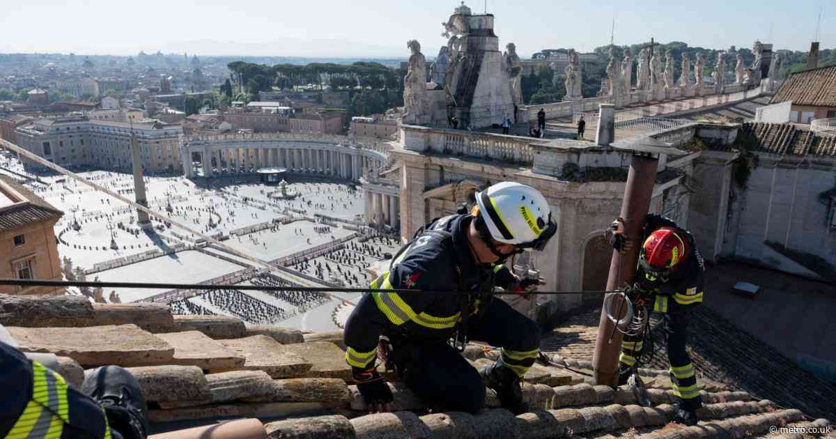 Chimney installed on roof of Sistine Chapel ahead of conclave to elect new pope