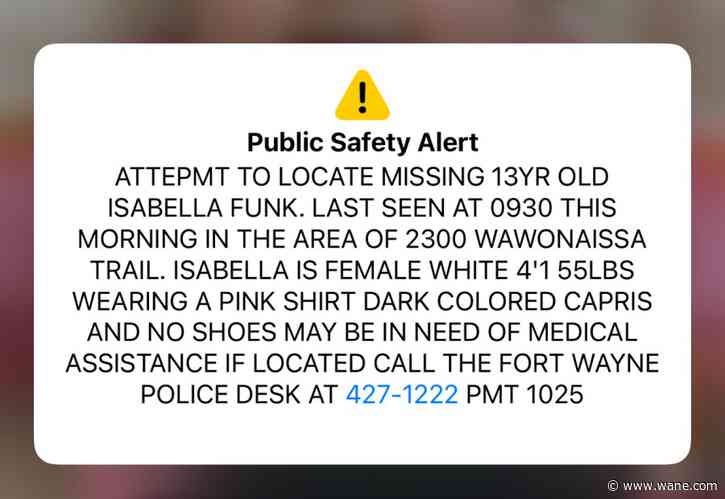Public Safety Alert issued for missing 13 year old girl