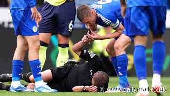 Jamie Vardy hilariously brings a halt to play by blowing the referee's whistle as official is forced off injured on his Premier League debut in Leicester's clash with Southampton