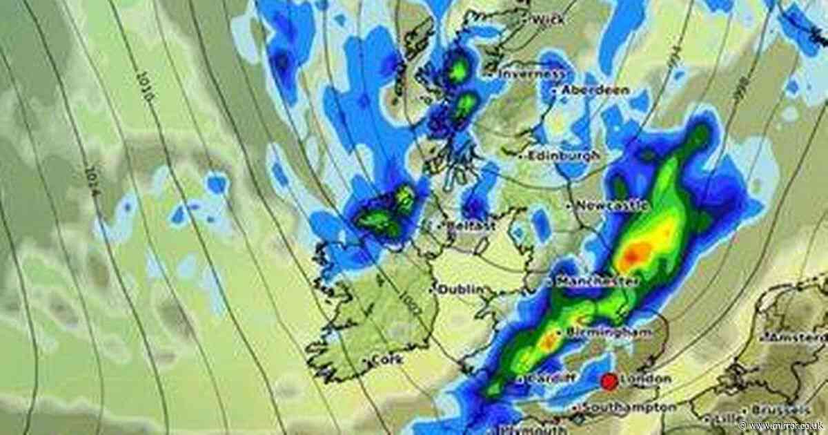 UK weather maps show huge rainstorm sweeping country as spring sunshine ends