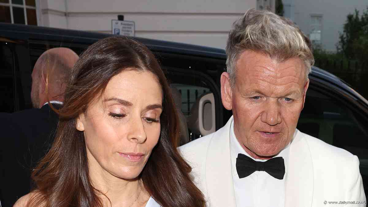 Gordon Ramsay's wife Tana, 50, stuns in an elegant grey satin gown as the couple attend pal David Beckham's star-studded 50th birthday bash
