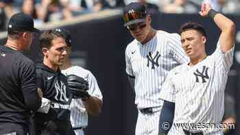 Volpe not in Yanks' lineup after hurting shoulder