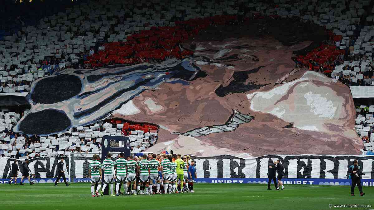 Rangers vow to track down thug who threw glass bottle on to pitch during Old Firm clash ... and condemn tifo display depicting Graeme Souness holding shotgun